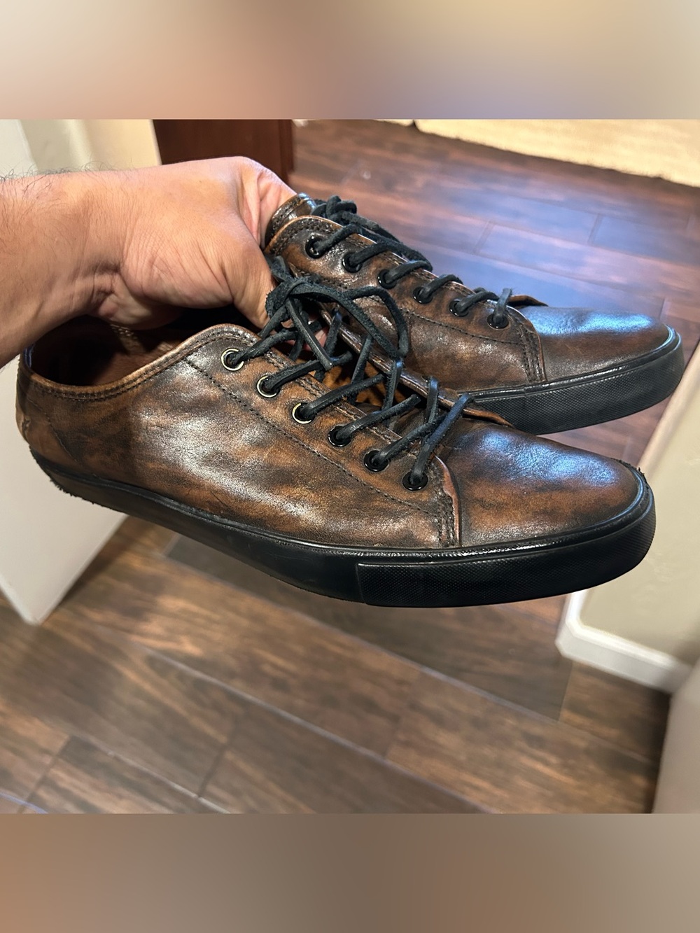 Men's FRYE Casual Leather Lace-Up Sneakers in Distressed Brown
